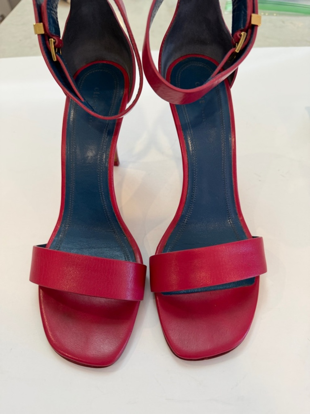 CELINE Dark Pink Leather Open-Toe Ankle-Strap Heels - GORGEOUS